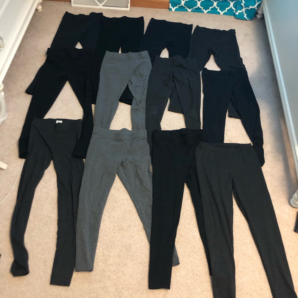 12 pairs of leggings, two xsmall, rest small